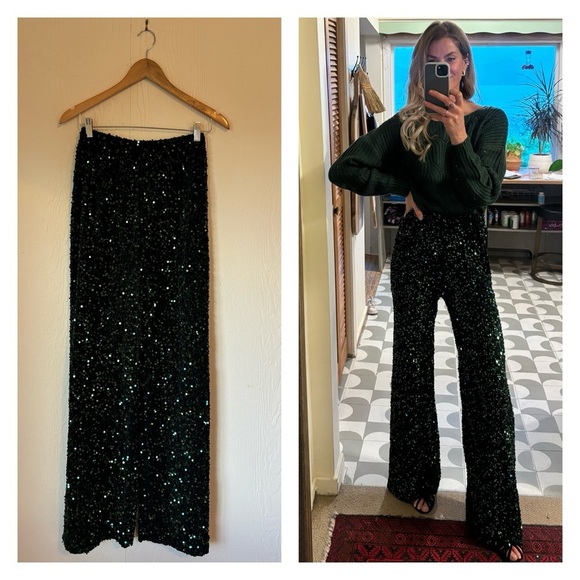 ✨ Handmade Sequin Pants High Waisted Palazzo - Picture 3 of 12